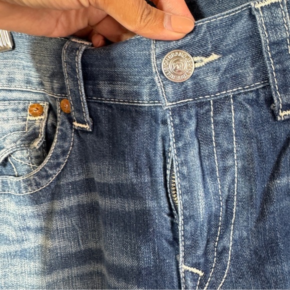 True Religion  Blue Straight Leg Distressed Denim Classic Stitch Jeans Size 34 - Picture 7 of 16